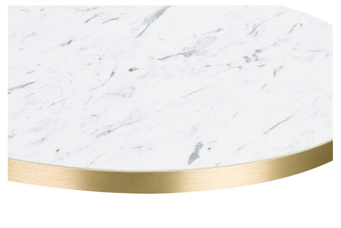 Laminate Table Top with ABS Edge - White Carrara Marble / Gold ABS / 700mm Round