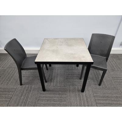 Kelly Ceramic Table in Concrete with 2 Candice Side Chairs