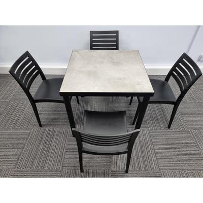 Kelly Ceramic Table in Concrete with 4 Tayla Anthracite Side Chairs