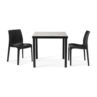 Kelly Ceramic Table in Marble with 2 Emma Anthracite Side Chairs
