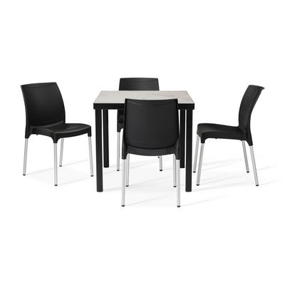 Kelly Ceramic Table in Marble with 4 Alina Black Side Chairs