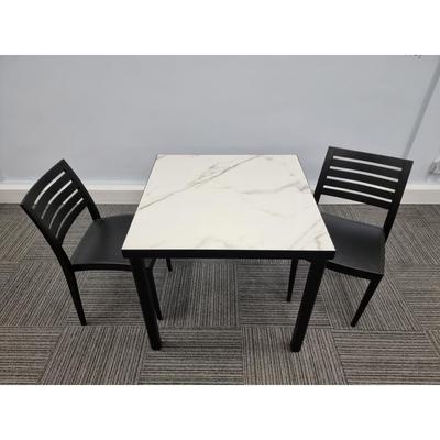 Kelly Ceramic Table in Marble with 2 Tayla Anthracite Side Chairs