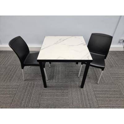 Kelly Ceramic Table in Marble with 2 Alina Black Side Chairs