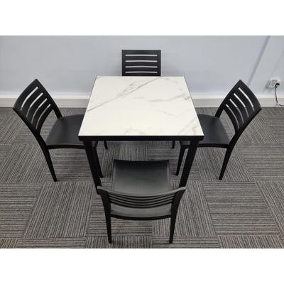 Kelly Ceramic Table in Marble with 4 Tayla Anthracite Side Chairs