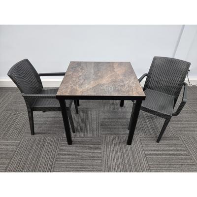 Kelly Ceramic Table in Rust with 2 Candice Arm Chairs